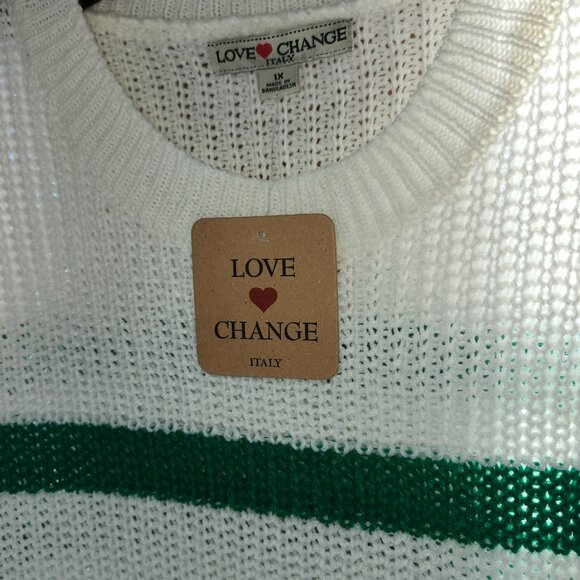 25058 NWT!!! LOVE CHANGE ITALY Kelly Green & White Stripe Sweater 1X - Picture 3 of 10